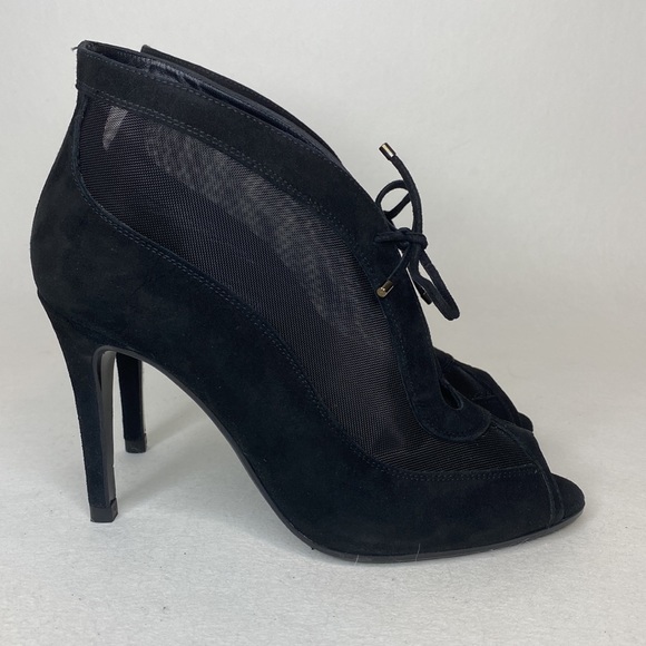 L.K. Bennett Suede Mesh Peep-Toe High Heels, Black, EU 39= Women's US size 8 - Picture 3 of 14